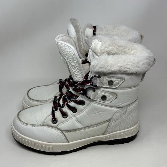 Pajar Canada Dala Winter Boots Womens 9 - 9.5 White Leather Faux Fur Waterproof - Picture 4 of 16